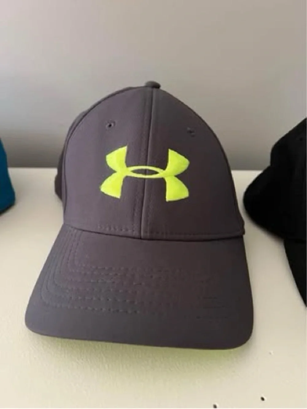 Under Armour Black and Gray Performance Cap with Neon Yellow Accent